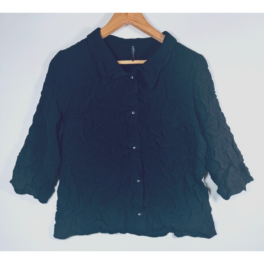 Babette SF Jacket XS Black Crinkle Snap Front Boxy Made in USA Minimalist